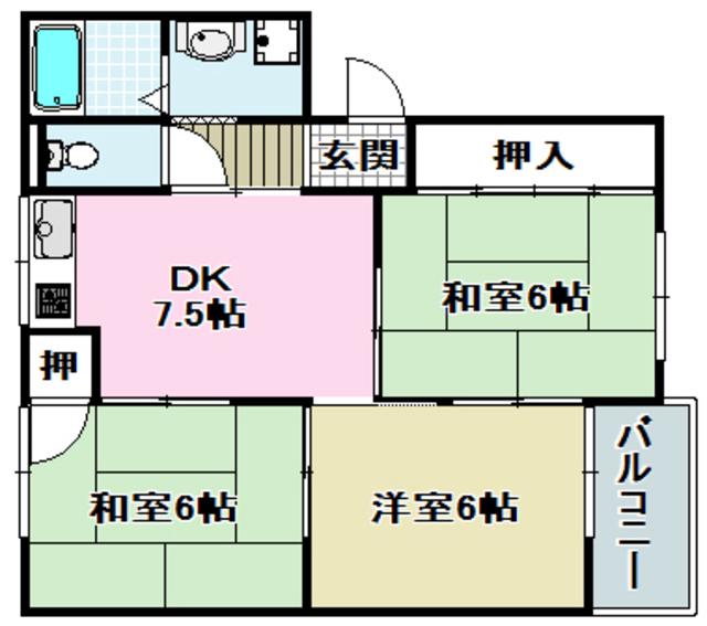 イーストコート(3DK/2階)の間取り写真
