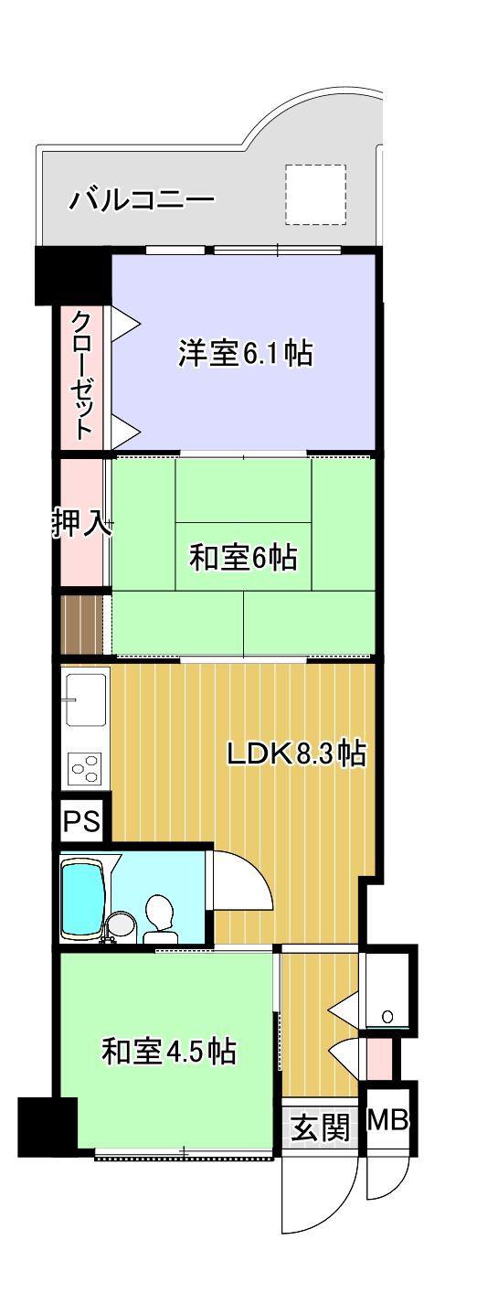 ロワジール伊豆一碧 弐番館(3DK/4階)の間取り写真