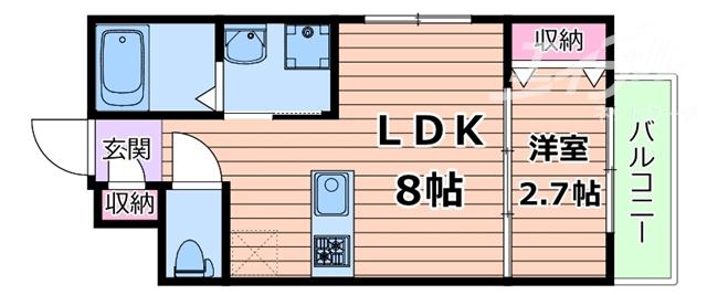 リアコート千里丘Iサウス(1LDK/2階)の間取り写真