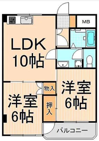 コーポ柳川(2LDK/3階)の間取り写真