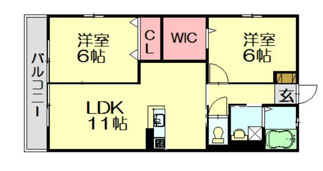 レトア大楠D・E(2LDK/2階)の間取り写真