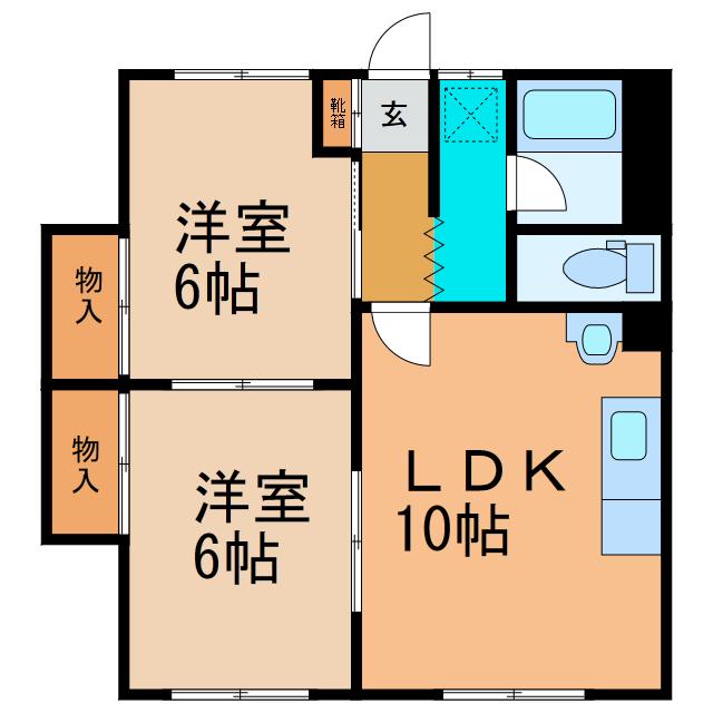 啓西ハイツ(2LDK/2階)の間取り写真
