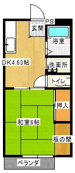 ミワハウス B棟(1K/1階)の間取り写真