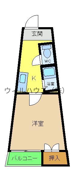 ラ・フォーレ梅北(1K/4階)の間取り写真