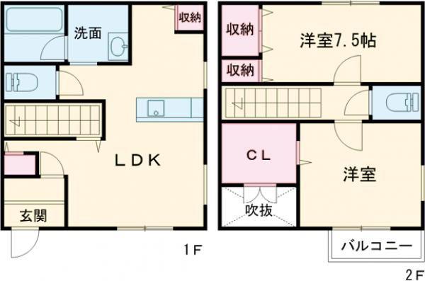 シェ・モアB棟(2LDK/1階)の間取り写真