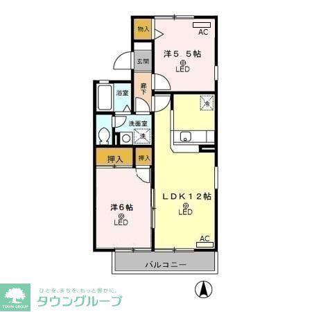 スクウェアガーデン I(2LDK/2階)の間取り写真