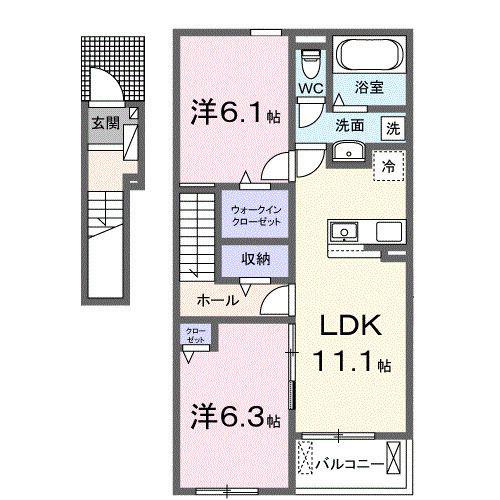 フェリーチェ 向日葵 I(2LDK/2階)の間取り写真