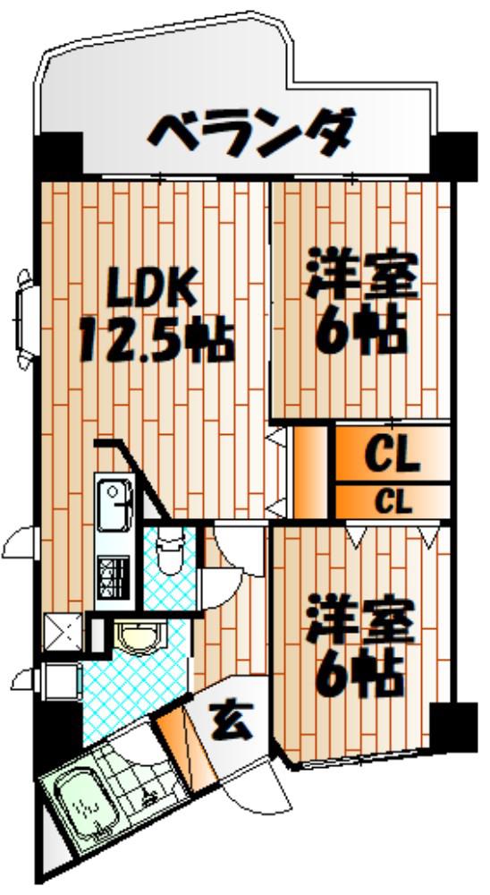 ピュアライフビル(2LDK/8階)の間取り写真