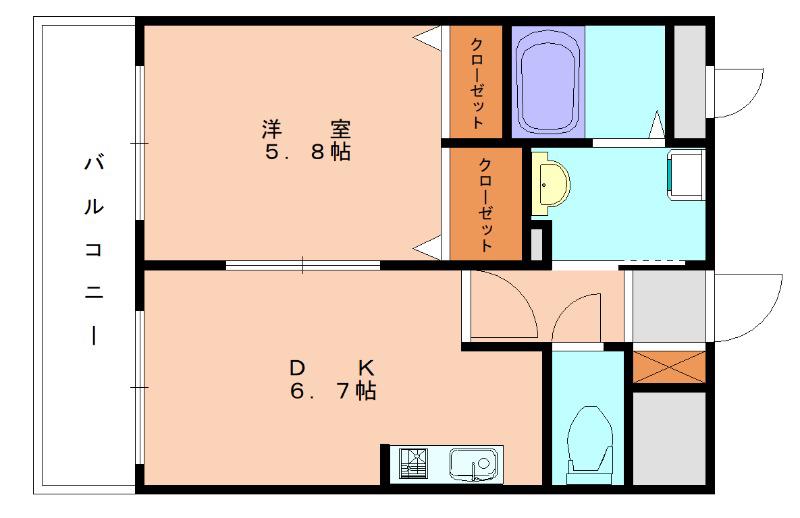 YSマンション(1DK/2階)の間取り写真