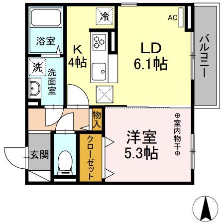 D-ROOM中倉(1LDK/2階)の間取り写真