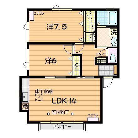 BRIGHT BURG B棟(2LDK/1階)の間取り写真