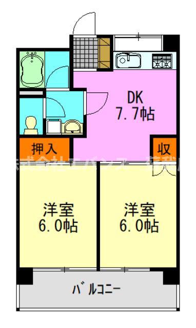プリヴェール末広(2DK/2階)の間取り写真