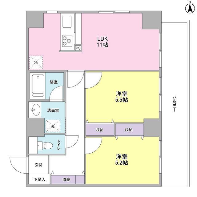 グランドゥール広尾(2LDK/4階)の間取り写真