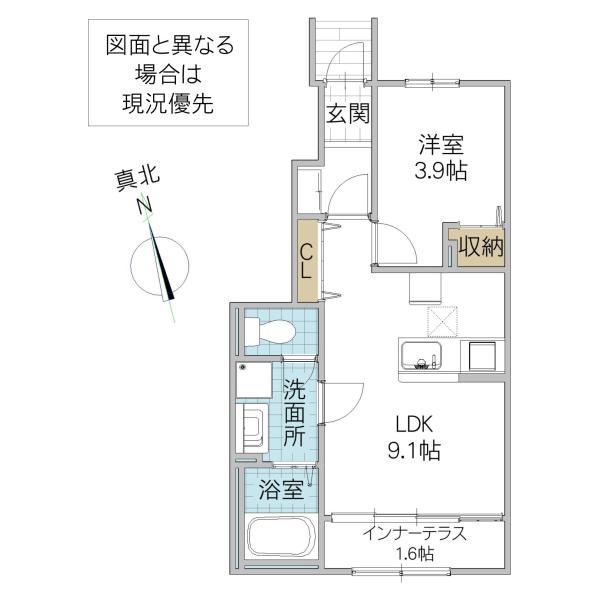 フェイジョアD(1LDK/1階)の間取り写真