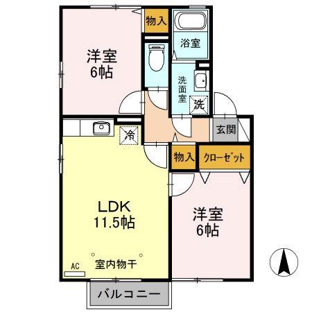 プールラヴィB棟(2LDK/2階)の間取り写真