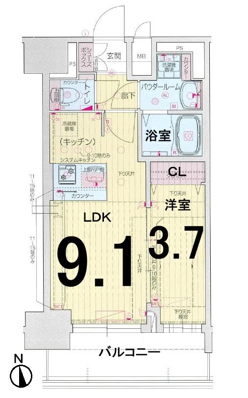 プレサンス上前津ディアシス(1LDK/9階)の間取り写真