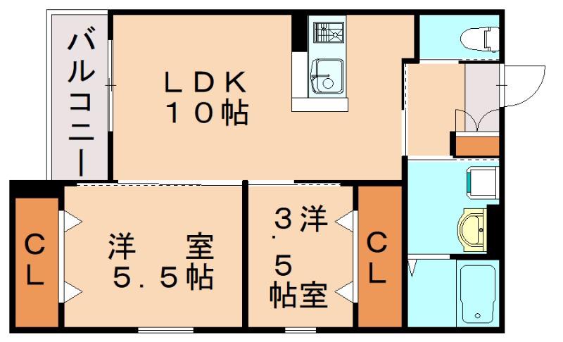 ROBOT HOME 箱崎宮前II(2LDK/1階)の間取り写真