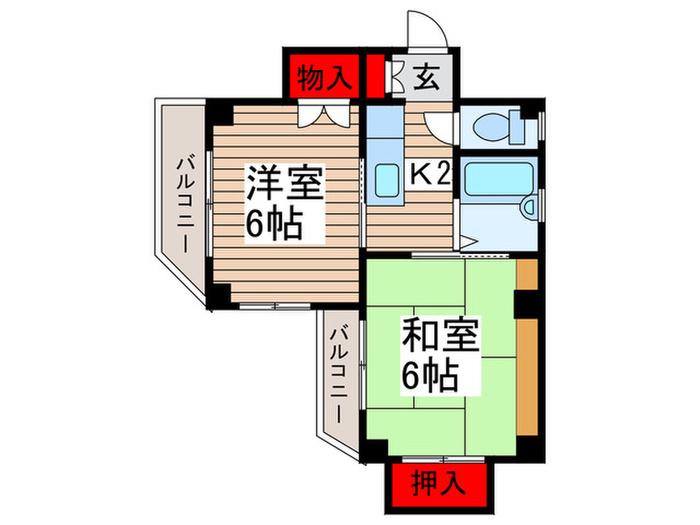 タウンハイツマチヤ(2K/2階)の間取り写真