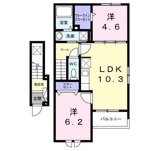 長洲中通3丁目アパート(2LDK/2階)の間取り写真