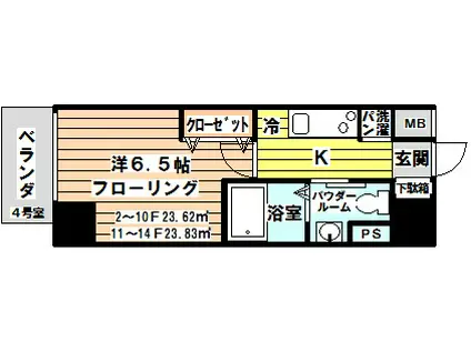 レジュールアッシュ北大阪(1K/14階)の間取り写真