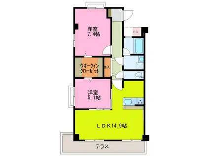 カンファタブル北鬼江(2LDK/4階)の間取り写真