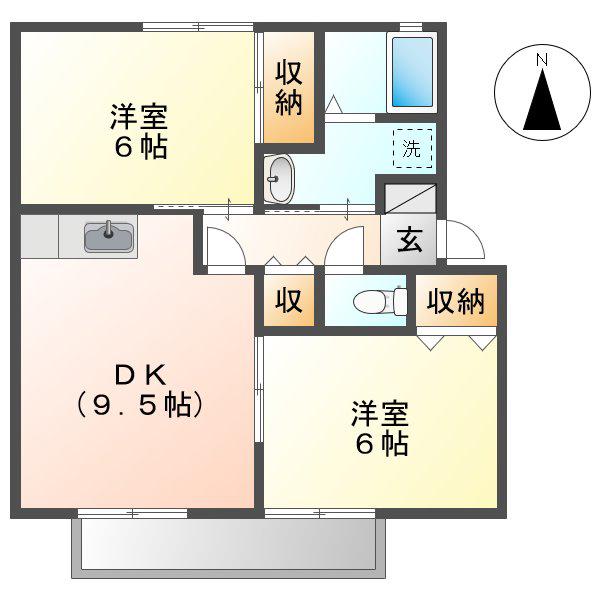 ラピュータ大島B棟(2DK/1階)の間取り写真