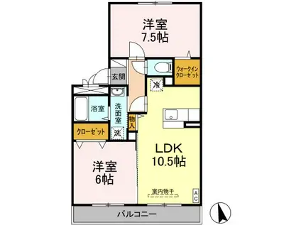 リビングタウン三ッ木C(2LDK/2階)の間取り写真
