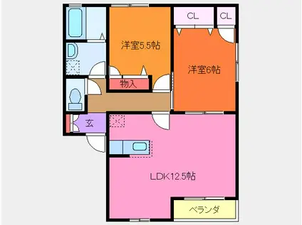 藤代パークマンション C(2LDK/2階)の間取り写真