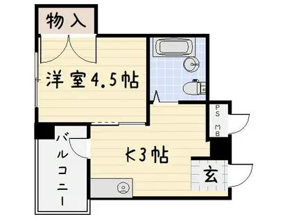 小倉ホースビル(1K/3階)の間取り写真