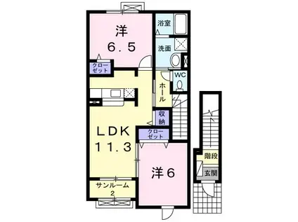 モンソレイユIII(2LDK/2階)の間取り写真