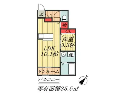 カムイ・インタラ(1LDK/1階)の間取り写真
