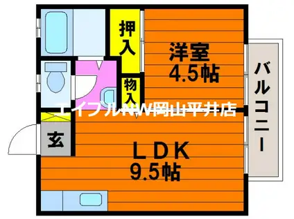 サンシティ益野(1LDK/2階)の間取り写真