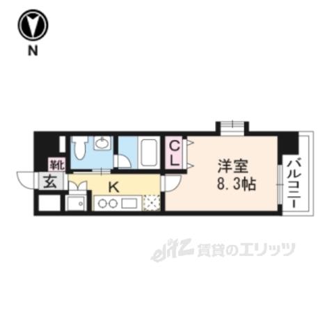 ベラジオ烏丸三条(1K/2階)の間取り写真