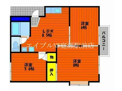 コーポ山陽C棟(3LDK/1階)の間取り写真