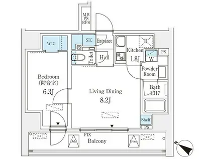 フィシオ飯田橋(1LDK/4階)の間取り写真