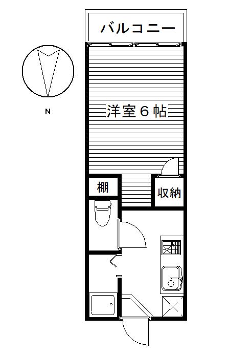 ＪＲ八高線 北藤岡駅 徒歩65分 2階建 築45年(1K/1階)の間取り写真