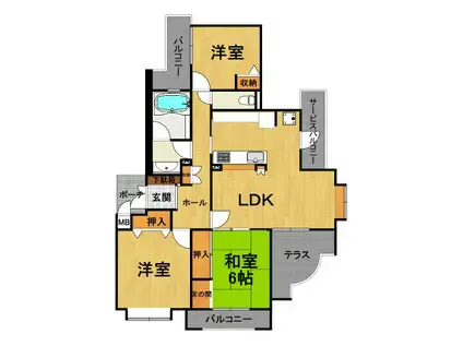 クレイドル宝松苑(3LDK/2階)の間取り写真