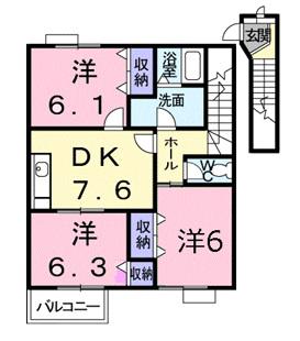 メゾンメールB(3DK/2階)の間取り写真