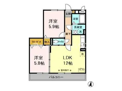 グレースヒルズI・II(2LDK/2階)の間取り写真