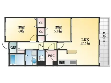 K FLAT(2LDK/6階)の間取り写真