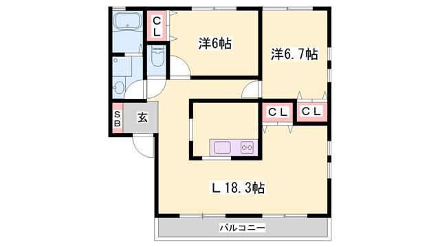 アベニューB(2LDK/1階)の間取り写真