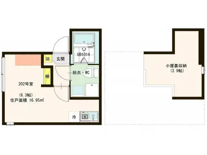 ハーモニーテラス南花畑(ワンルーム/2階)の間取り写真