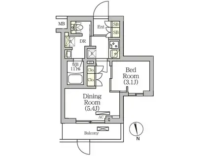 ARKMARK南品川(1DK/1階)の間取り写真