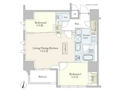 ジオ西新宿ツインレジデンス ウエスト棟(2LDK/6階)の間取り写真