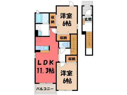 上毛電鉄 赤坂駅(群馬) 徒歩18分 2階建 築19年(2LDK/2階)の間取り写真