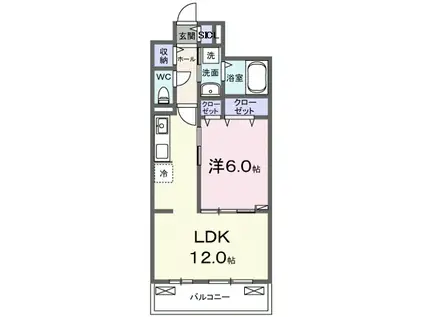 ディアコート唐崎(1LDK/3階)の間取り写真