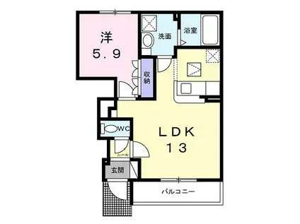 グリーンヒルII(1LDK/1階)の間取り写真