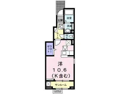 オゾラV(ワンルーム/1階)の間取り写真