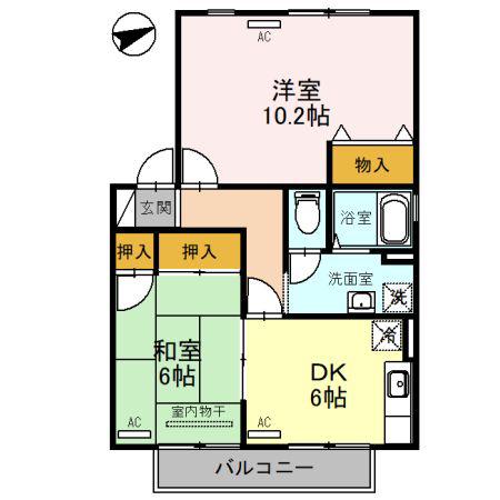 ヴィラ・アネシスD(2DK/2階)の間取り写真