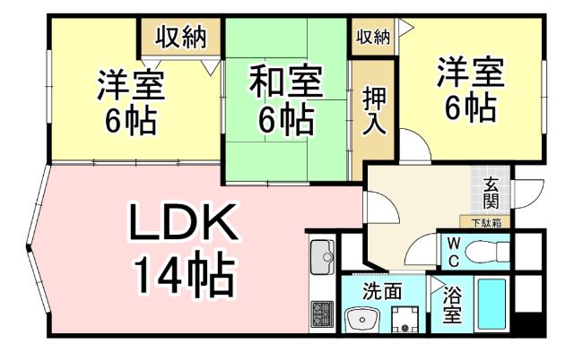 アーティックス到津(3LDK/13階)の間取り写真